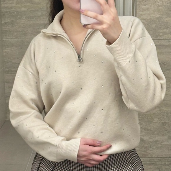 Sandro Crystal Rhinestone Quarter Zip - Picture 4 of 6